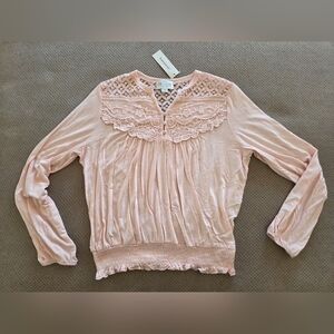 New Jun IVY women's XXS pink blush long sleeve blouse top